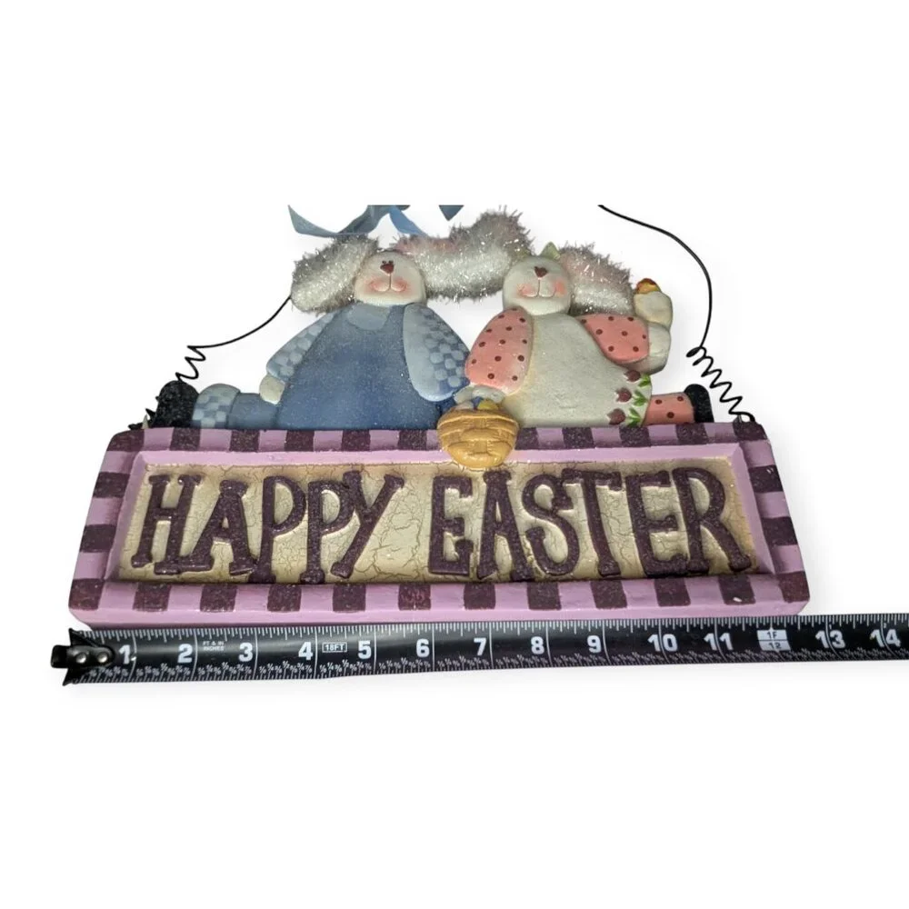 Happy Easter Bunny Wall Hanging Resin Sign
